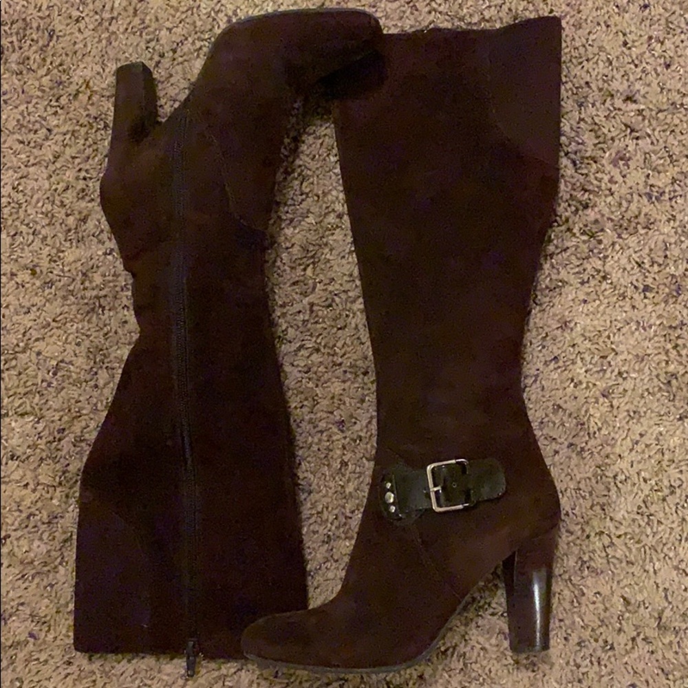 Franco Sarto brown suede boots with buckle